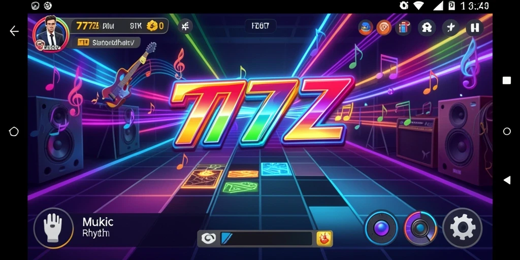 Tampilan antarmuka <strong>777ZX</strong> yang cerah dan menyenangkan saat bermain Musik Rhythm.