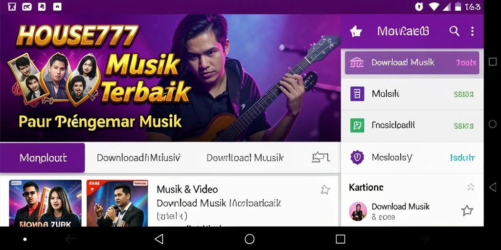 Antarmuka aplikasi HOUSE777 yang sederhana dan mudah digunakan untuk Download Musik.