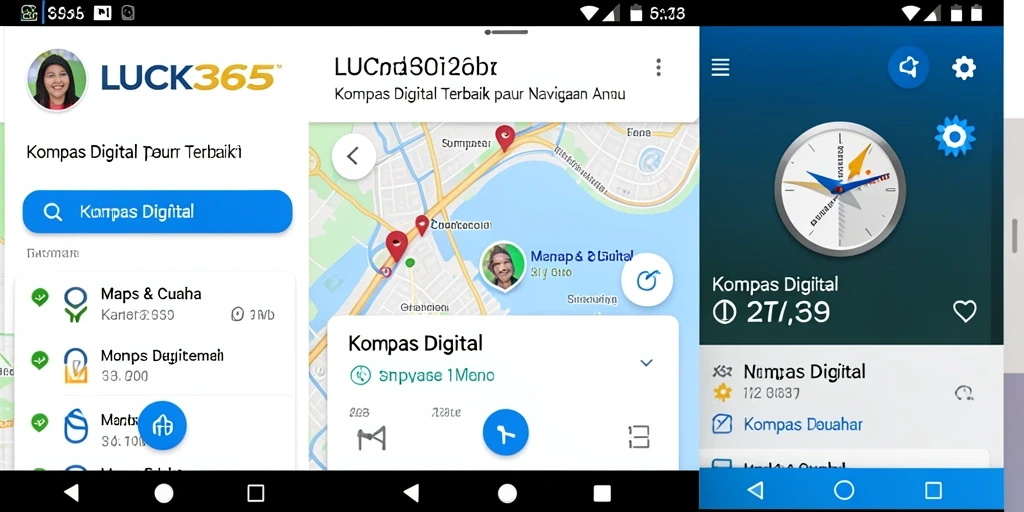 Tampilan antarmuka LUCK365 dengan fungsi Kompas Digital yang akurat.