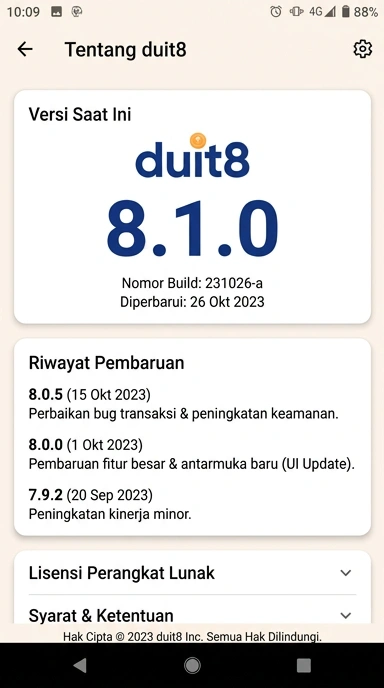 Riwayat Versi Aplikasi duit8 untuk Pengguna Android